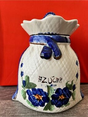 Hand-Painted Blue & White Ceramic Azúcar Sugar Jar